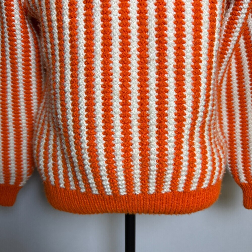 Handmade HandKnit Women's Sweater Orange & White Stripes, Sz L, Turtle/Mock Neck - Picture 3 of 16